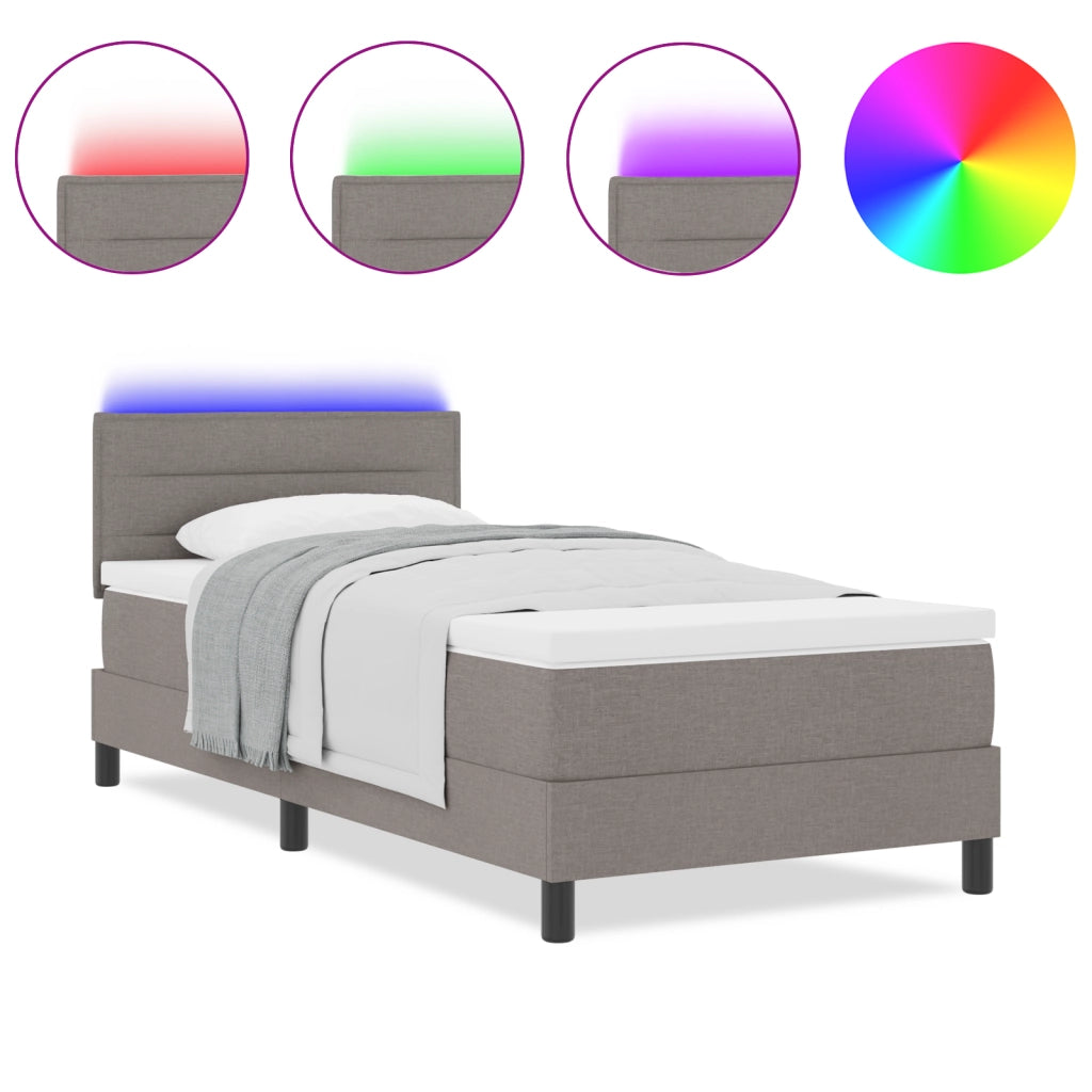 Letto Box Spring con Materasso e LED Taupe 90x200 cm Tessuto