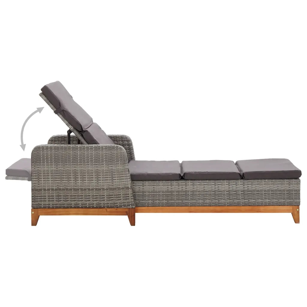 Lettino Prendisole Polyrattan e Legno Massello di Acacia Grigio 46013