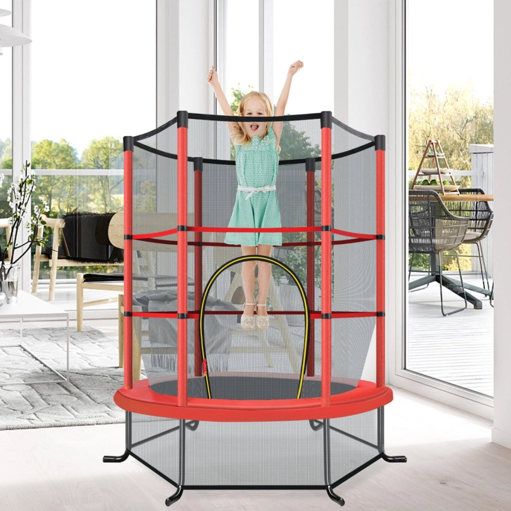 Tappeto elastico per bambini con rete di sicurezza, Tappeto elastico con struttura in acciaio resistente Rosso