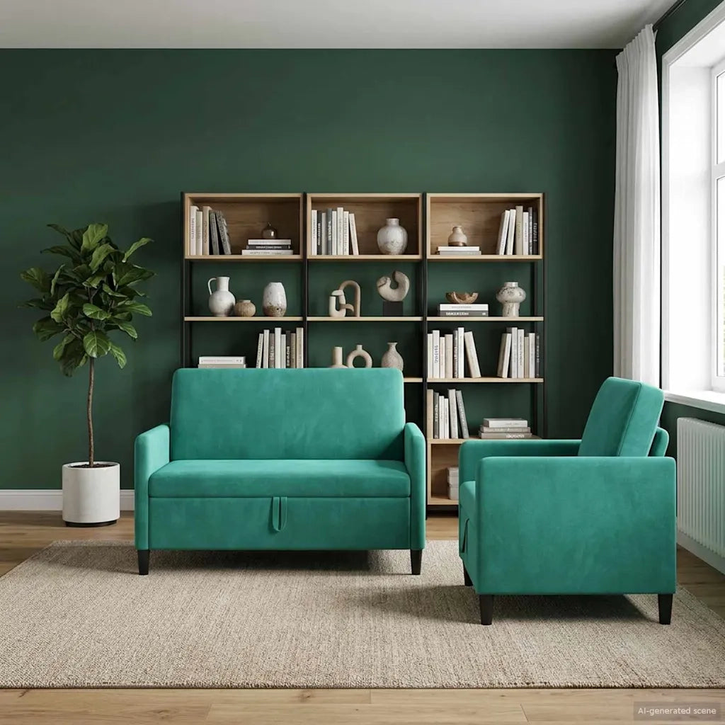 Set di Divani con Storage 2 pz Turchese Poliestere 3429172