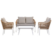 Set tavolo, divano e 2 poltrone beige 90x50x40, 58x65x84, 117x65x84