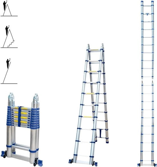 Scala Telescopica - Scala Telescopica a Volo - Altezza di Lavoro - Alluminio - Adatta per Uso Privato e Professionale - Scala Telescopica a Volo - Massima Carico 150 kg
