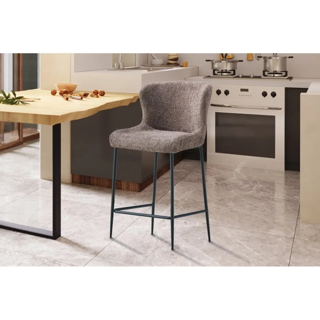 Sedia da bancone LISE - Tessuto bouclé colore sabbia - Piedi in metallo nero - Stile design/industriale