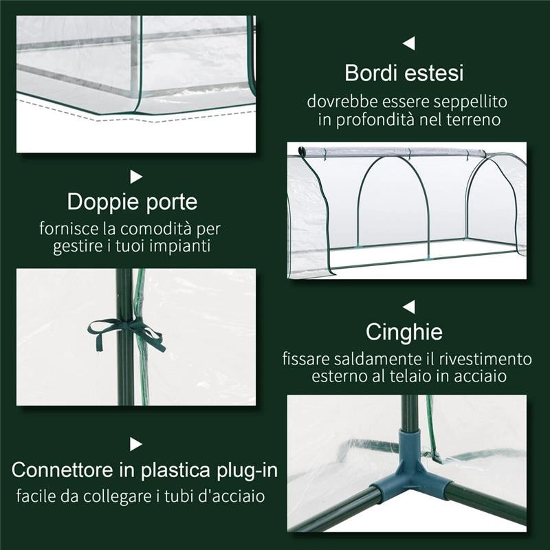 SERRA DA GIARDINO CON PORTE ANTERIORI A CERNIERA IN ACCIAIO E PVC 250 X100X80 CM