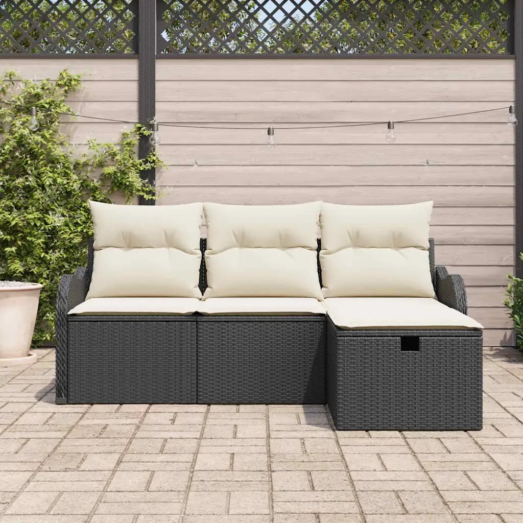 Set Divano da Giardino 4 pcs Nero e Crema polyrattan