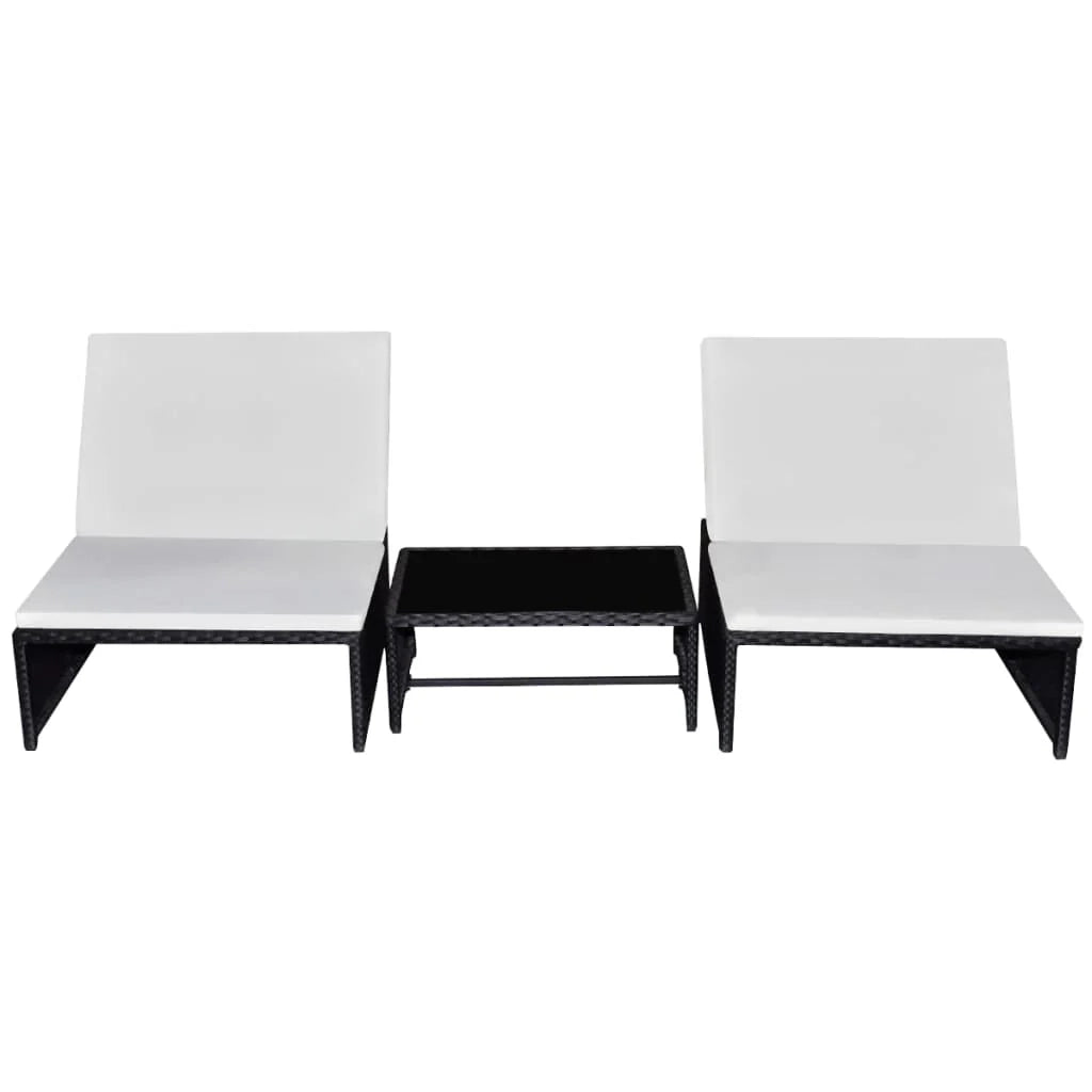 Set di 2 lettini prendisole sedie a sdraio lettini prendisole aiuole da giardino mobili da giardino con tavolo resina intrecciata nera 02_0012133