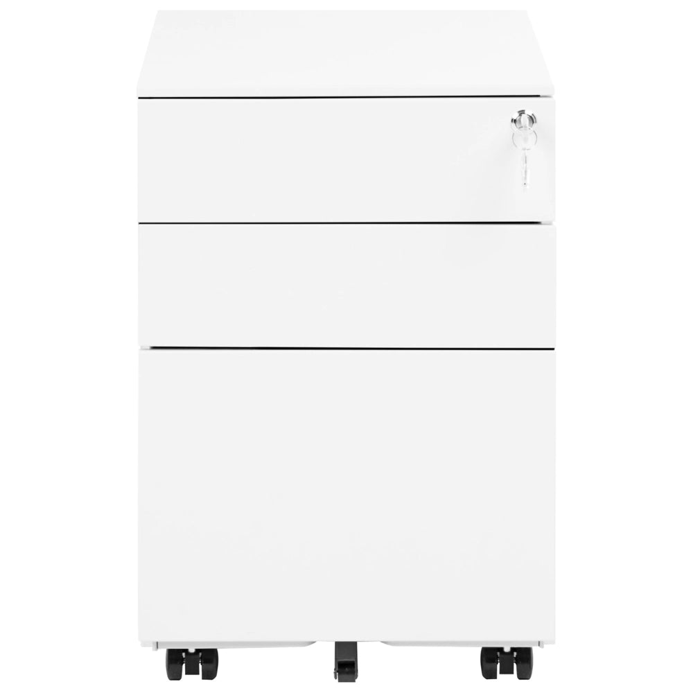 Mobiletto Ufficio Acciaio Nero con Ruote 3 Cassetti Chiusura a Chiave Design Industriale