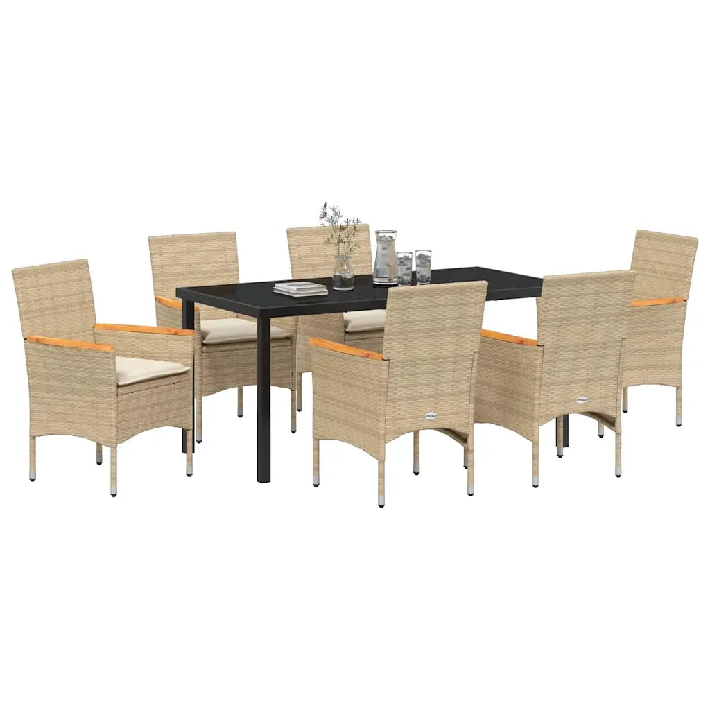 Set da Pranzo per Giardino con cuscino 7 pcs Beige polyrattan