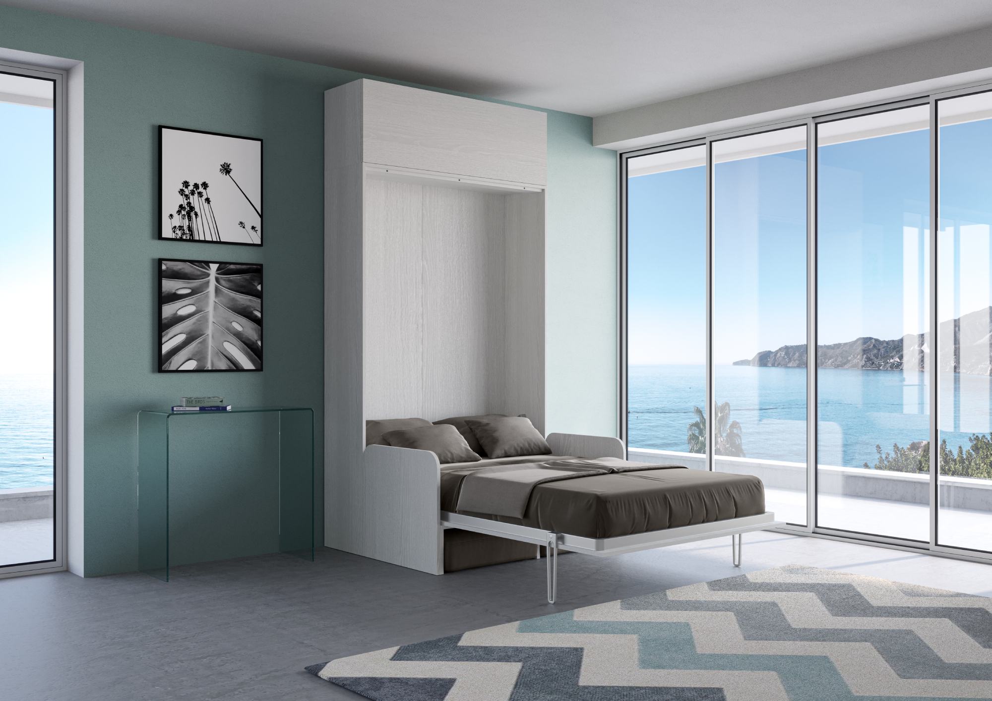 Letto Matrimoniale Francese a Scomparsa Salvaspazio con Sofà Kentaro H250 cm Bianco