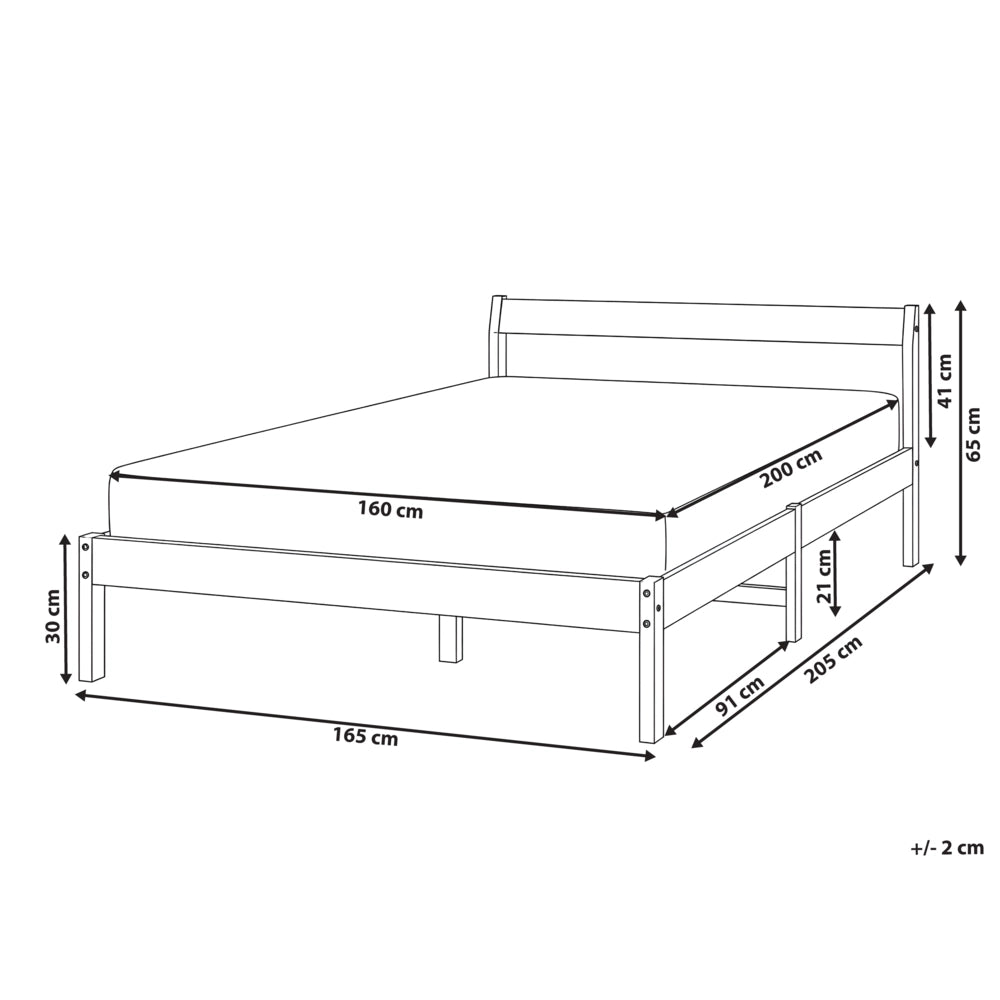 Letto matrimoniale in legno di Pino bianco con Rete a Doghe 160 x 200 cm stile minimalista