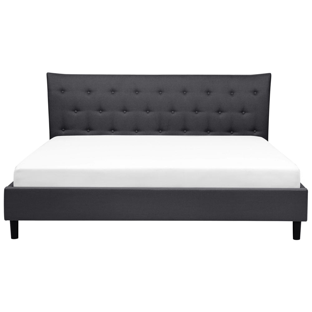 Letto a doghe Tessuto in poliestere grigio scuro Gambe in legno imbottite Testiera capitonné 180 x 200 cm