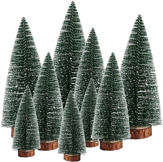 Albero di Natale Artificiale a 9 Pezzi con Base in Legno - Verde - 10/15/20 cm Ideale per Festa di Natale e Capodanno