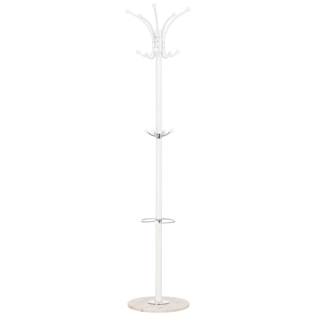 Perchero de metal blanco con paraguero y 5 ganchos D36x178h cm