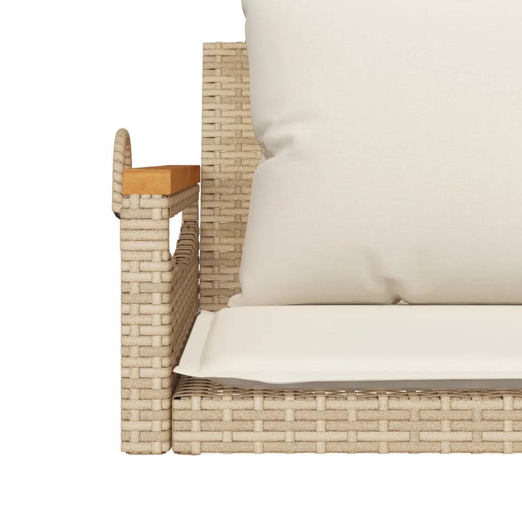 Panca da Giardino | Panchina a Dondolo con Cuscini Beige 109x62x40 cm in Polyrattan
