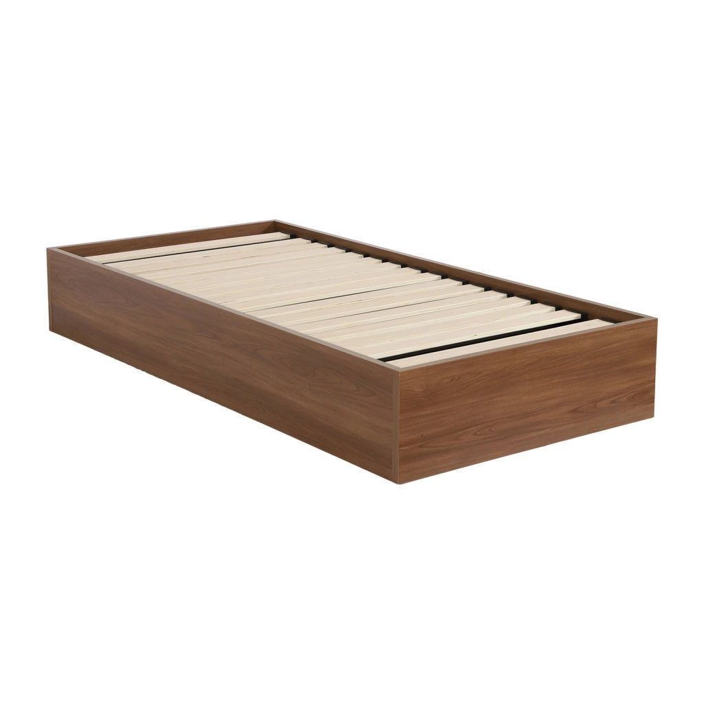 Letto contenitore con rete a doghe 90x190cm decorazione legno, noce