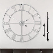 Orologio da parete in stile vintage, grande, senza tic, alimentato da batterie, 60 cm, cifre romane nere