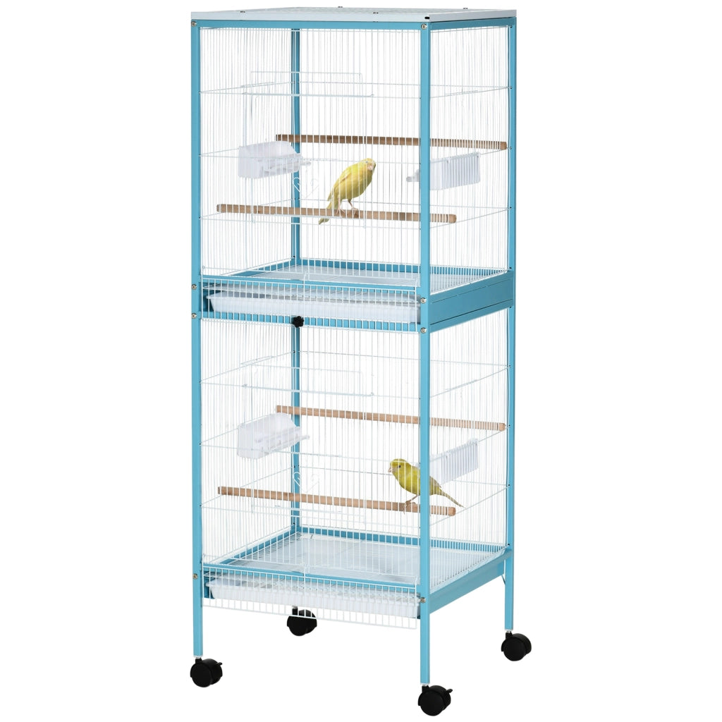 Gabbia per Uccelli Grande con Piedistallo Doppio ¨C zephmum ¨C Blu Chiaro 51.5x50x140cm