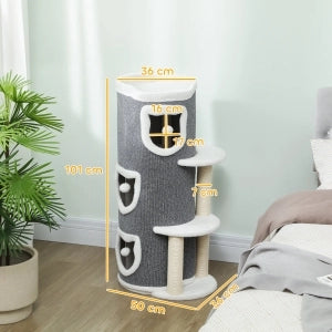 TORRE PER GATTI 101 cm a 3 livelli Grigio in poliestere