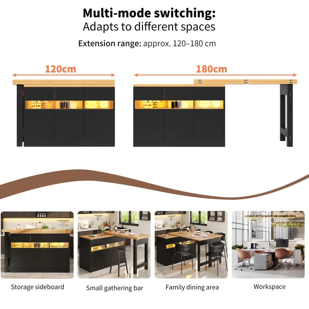 Tavolo bar estensibile LED girevole 120-180 cm con vano
