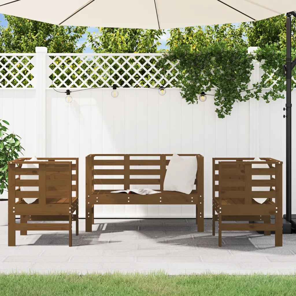 Set Salotto da Giardino 3 pz | Set di Mobili da Esterno Ambra in Legno Massello di Pino