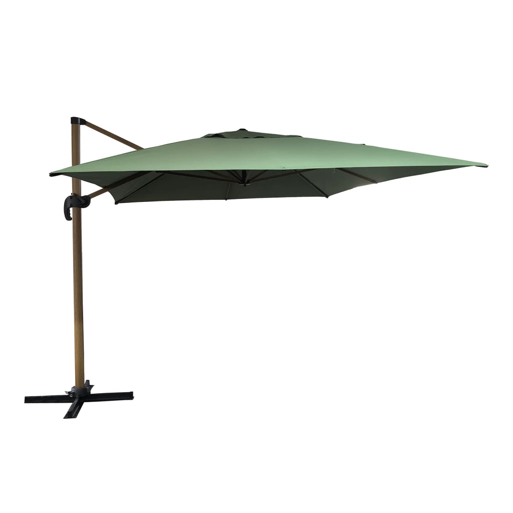 Ombrellone rettangolare a braccio girevole Alon, decentrato (400x300 cm), alluminio e poliestere, apertura antivento con manovella, base inclusa, colore verde
