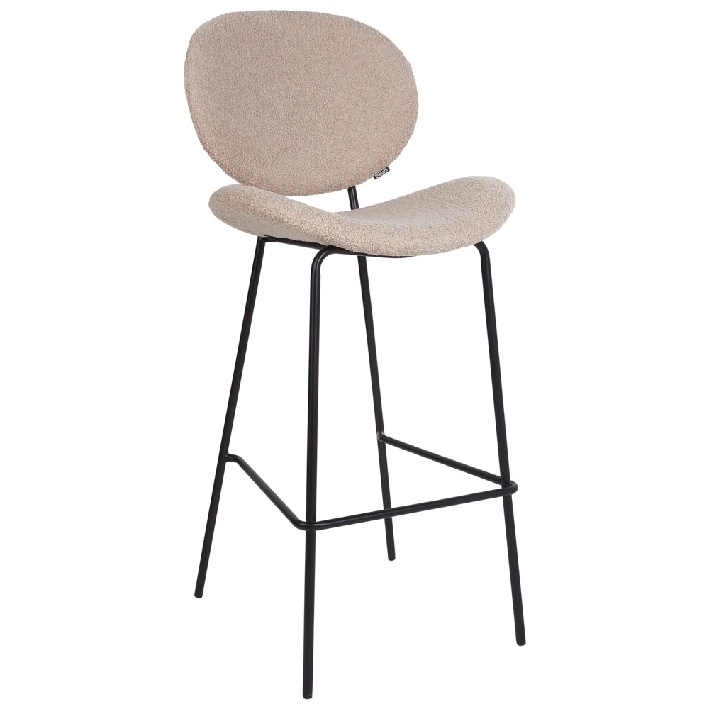 Set di 2 sedie da bar Beige chiaro senza braccioli Gambe in ferro nero Boucle Design contemporaneo retrò Sedute per la sala da pranzo