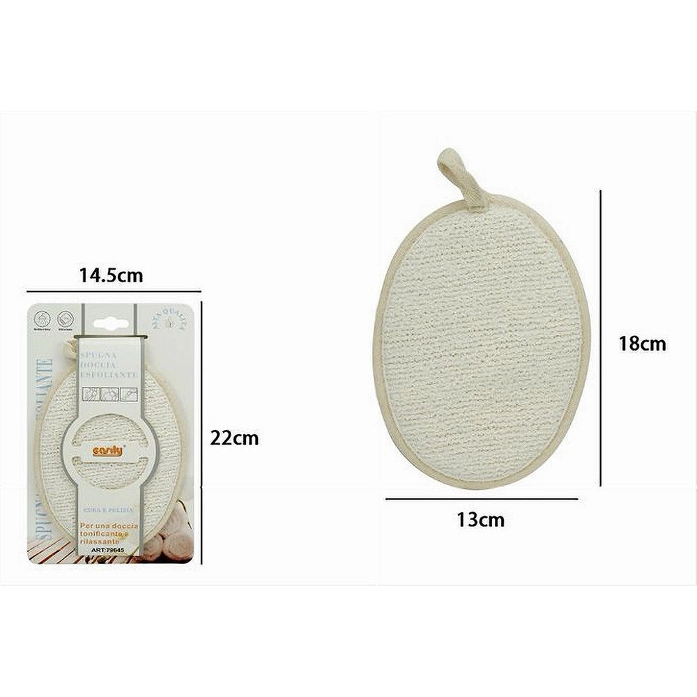 Trade Shop - Spugna Per Doccia Bagno Esfoliante Cura Pelle Corpo 13 X 18 Cm Beige Ovale 79645 -