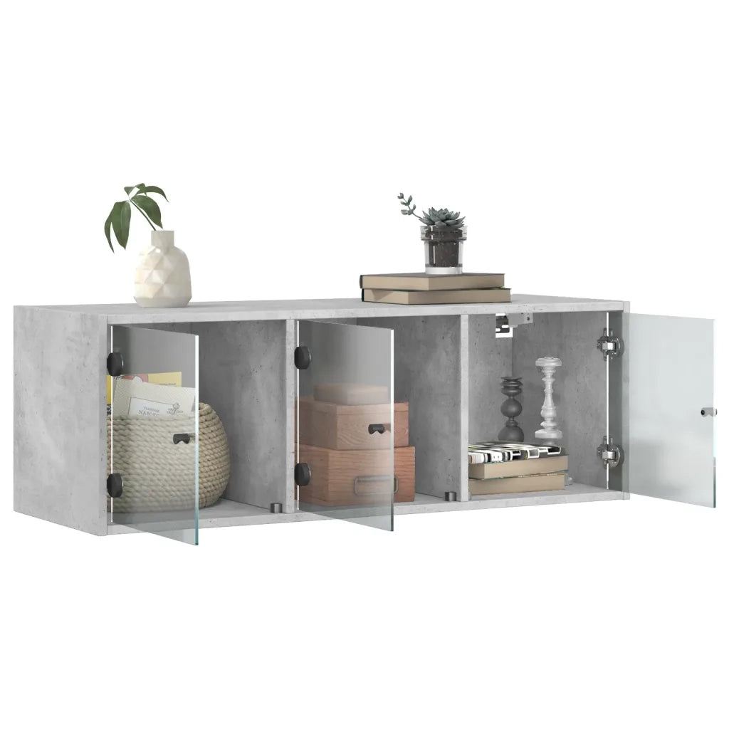 Armadietto a Muro | Mobile a Muro con Ante in Vetro Grigio Cemento 102x37x35 cm