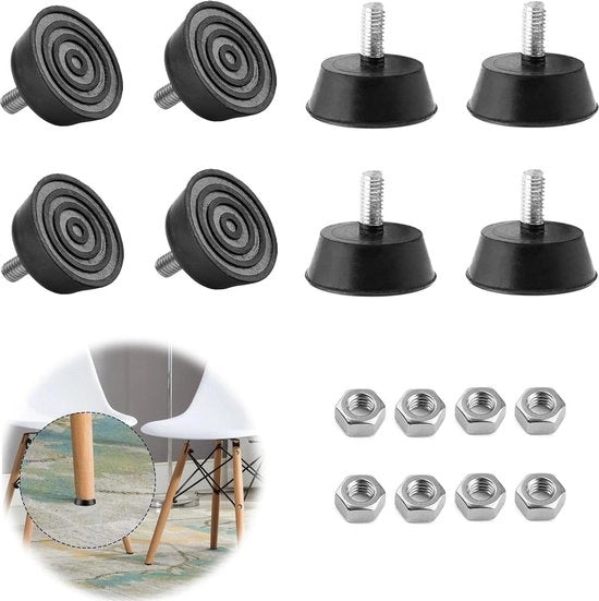 Punte di livellamento in gomma regolabili - 8 pezzi - M6 x 32 mm - per gambe di tavolo e cassetti