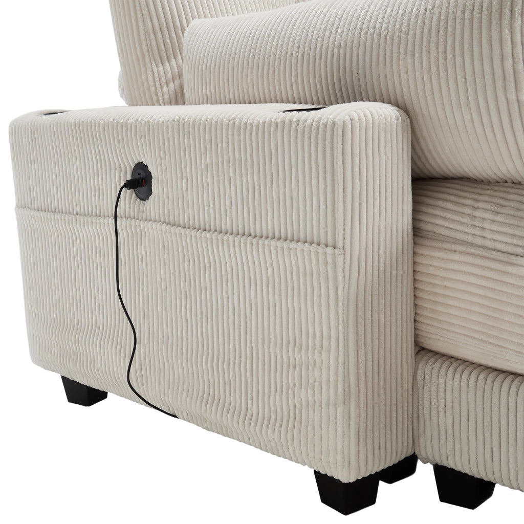 Divano 2 posti 224x140x81 cm modulare separabile in velluto a coste beige