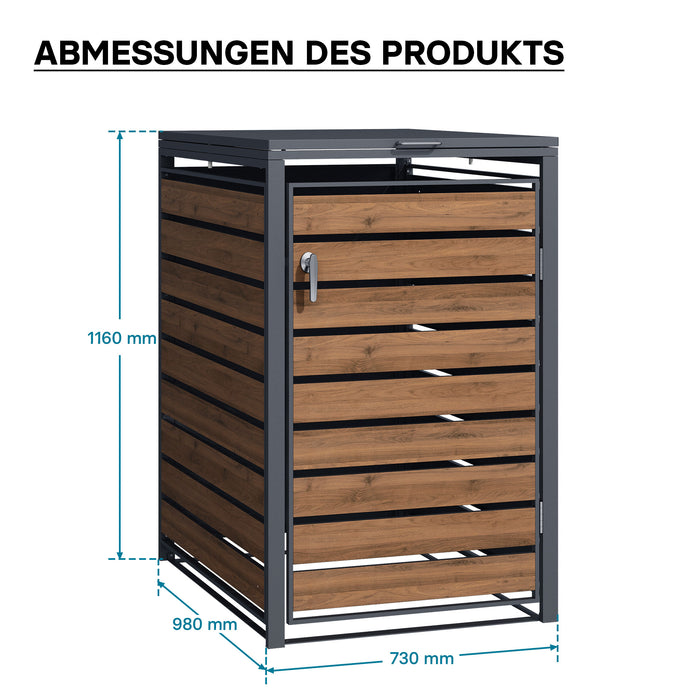 Copri bidone della spazzatura con coperchio ribaltabile per un contenitore 60-240l, acciaio antracite e effetto legno, copribidone da esterno