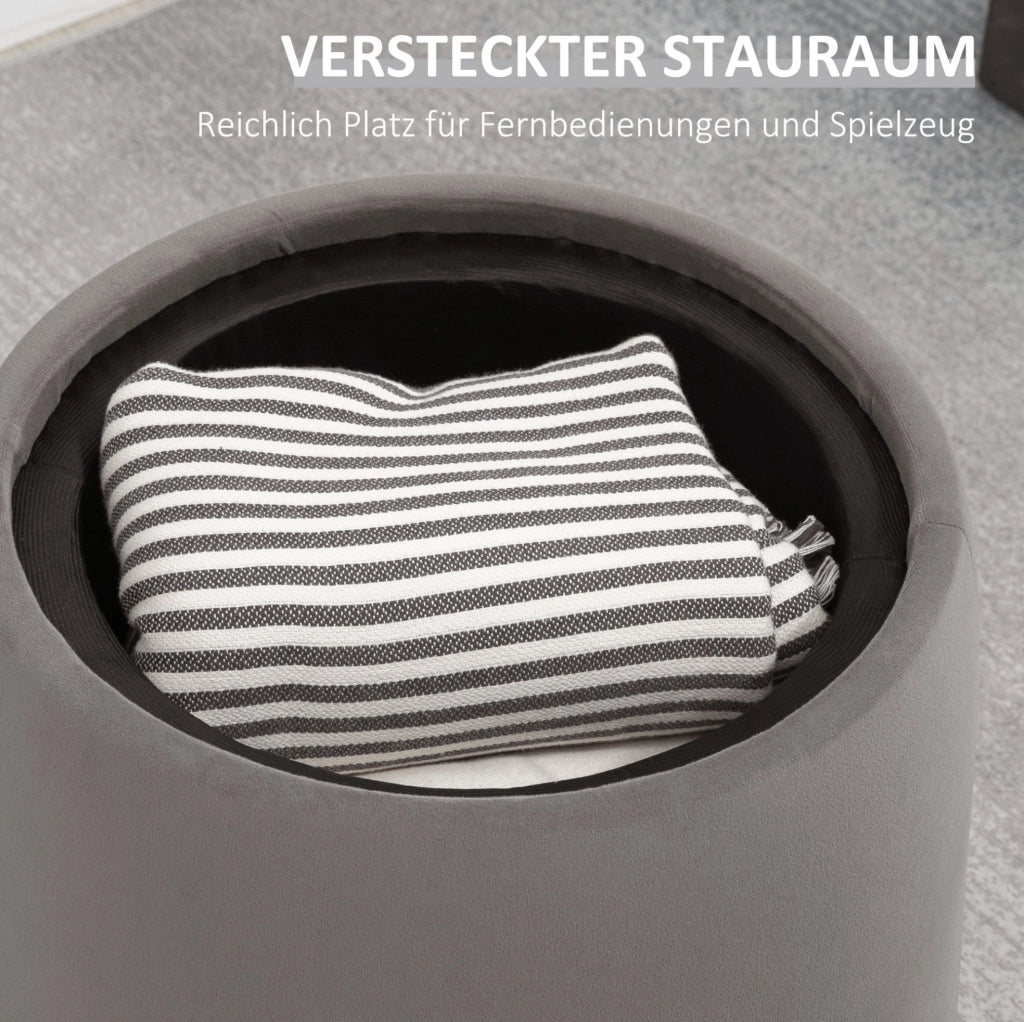 Pouf rotondo contenitore con coperchio reversibile grigio scuro