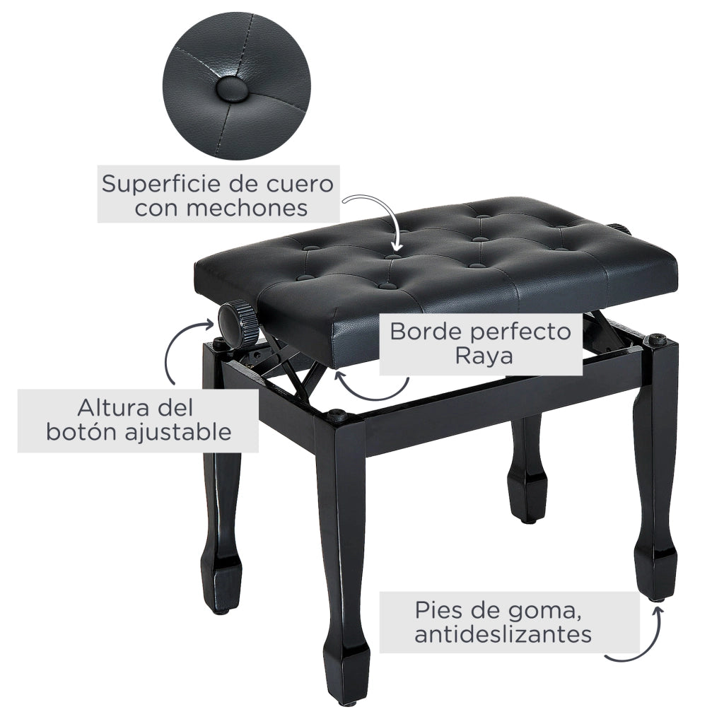 Sgabello da Pianoforte Regolabile ¨C Zephmum ¨C Nero Legno 64x35x55 cm