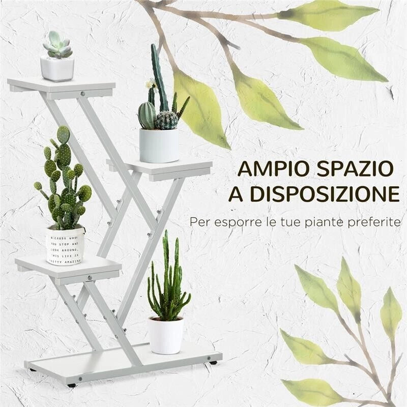 SCALETTA PORTAVASI A 4 LIVELLI PER INTERNI E ESTERNI IN MDF E ACCIAIO 50X24X81CM