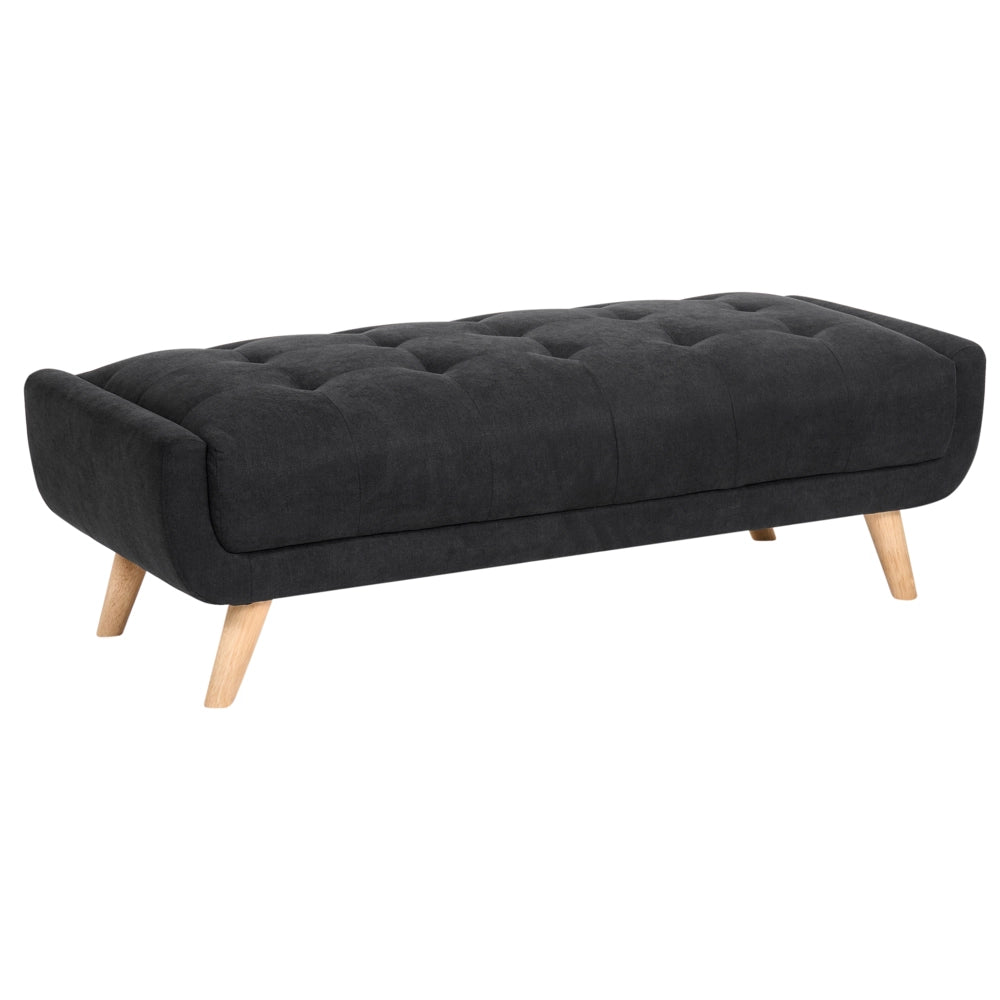 Divano a due posti in tessuto con poggiapiedi cuscini decorativi e gambe in legno trapuntatura decorativa stile retrò nero