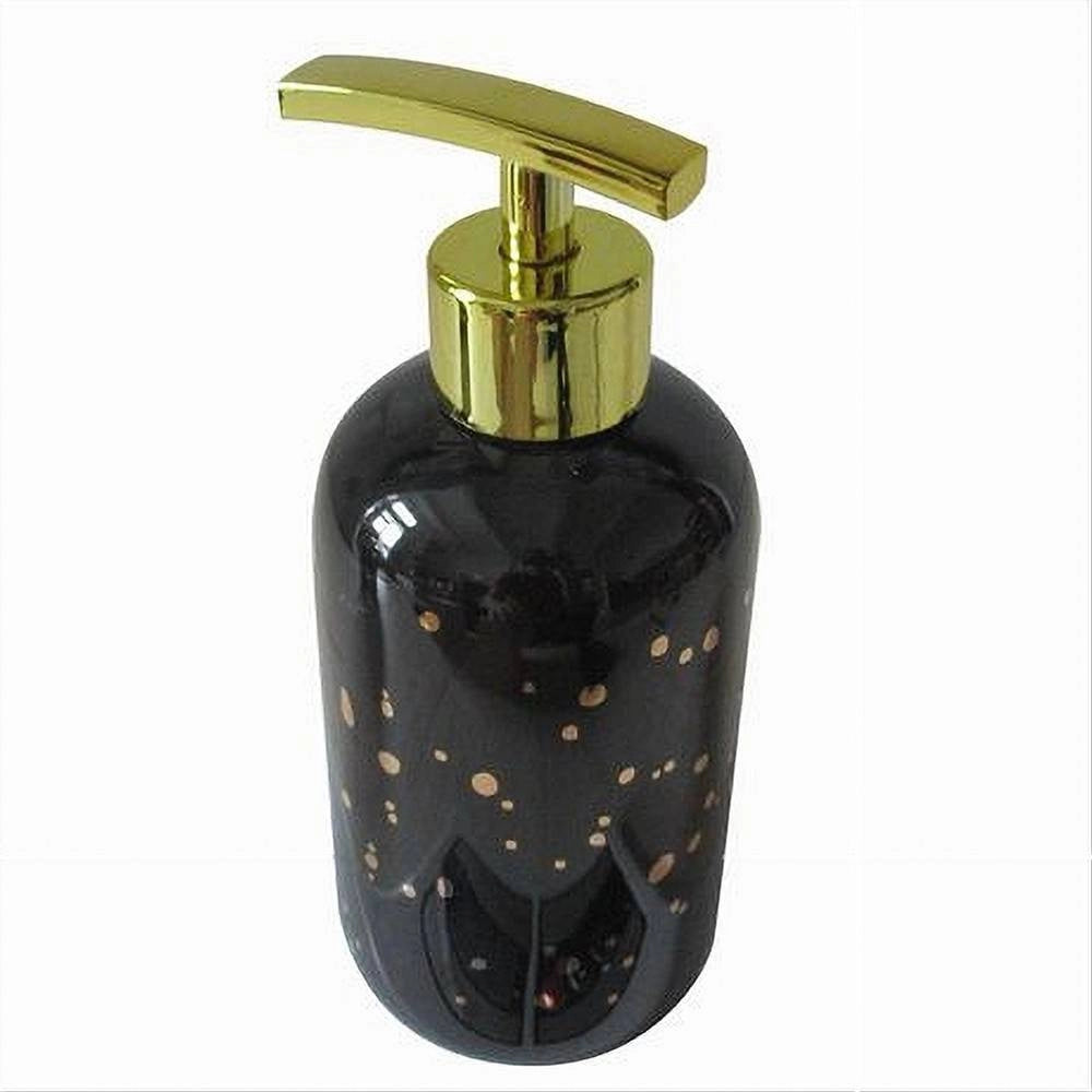 Trade Shop - Dispenser Porta Sapone Liquido Nero Macchiato Dorato Bagno Moderno Arredo 59926 -