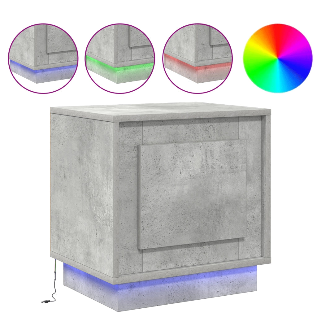 Comodini con Luci LED 2 pezzi Grigio Cemento 44x34,5x45 cm