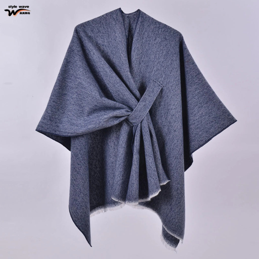 Sciarpa da donna, elegante mantello con cintura diagonale monocromatica