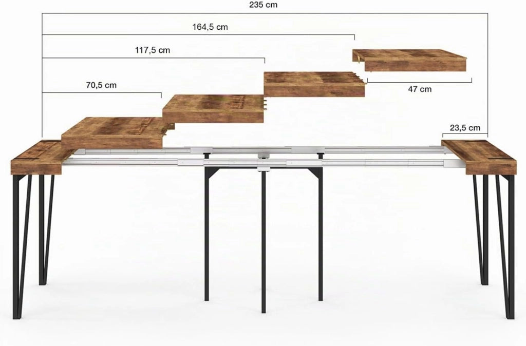 Consolle allungabile AUSTRIA, 10 posti, 235 cm, design industriale