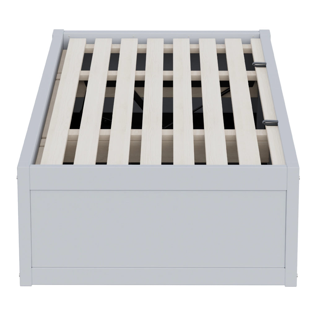 Letto bambini multifunzione 90x200 cm con contenitore idraulico; lavagna e pannello in feltro; grigio