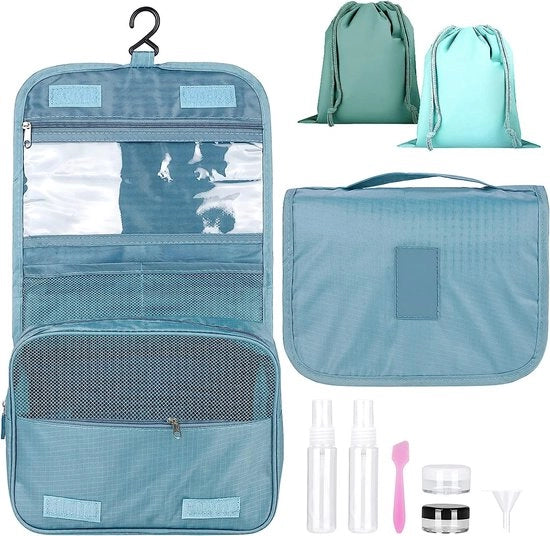Asciugamani, 9 pezzi, asciugamani per appendere, kit di pulizia con flacone per trucco e accessori da bagno, per uomini e donne in viaggio o per uso quotidiano, blu
