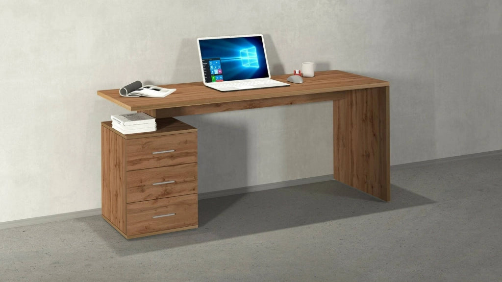 Scrivania Abisse, Scrittoio lineare, Scrivania ufficio multiuso, Scrivania salvaspazio multi posizione, 160x60h75 cm, Rovere