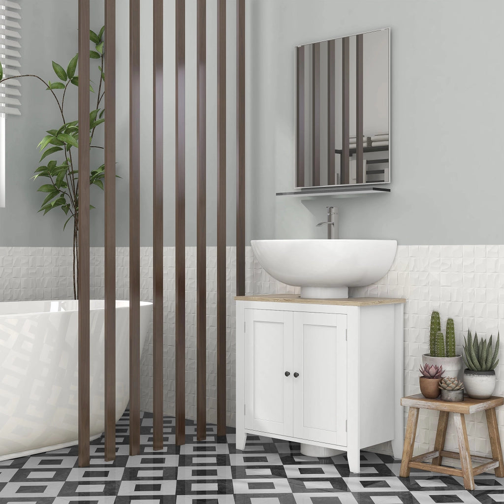 Mobile Bagno Sottolavabo con 2 Ante e Ripiano Regolabile ¨C zephmum ¨C 60x30x60 cm Bianco