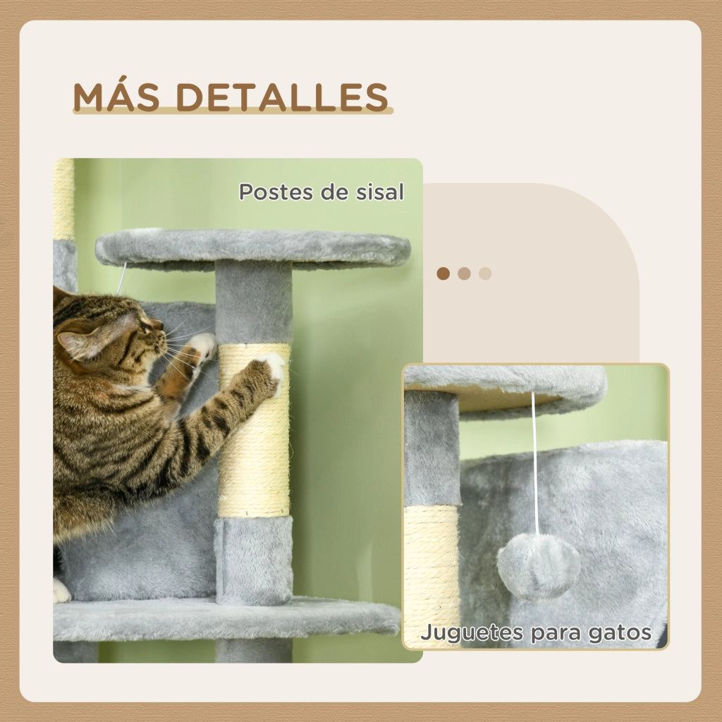 Torre per Gatti con Cuscini e Sisal ¨C Zephmum ¨C Grigio 60x60x200 cm