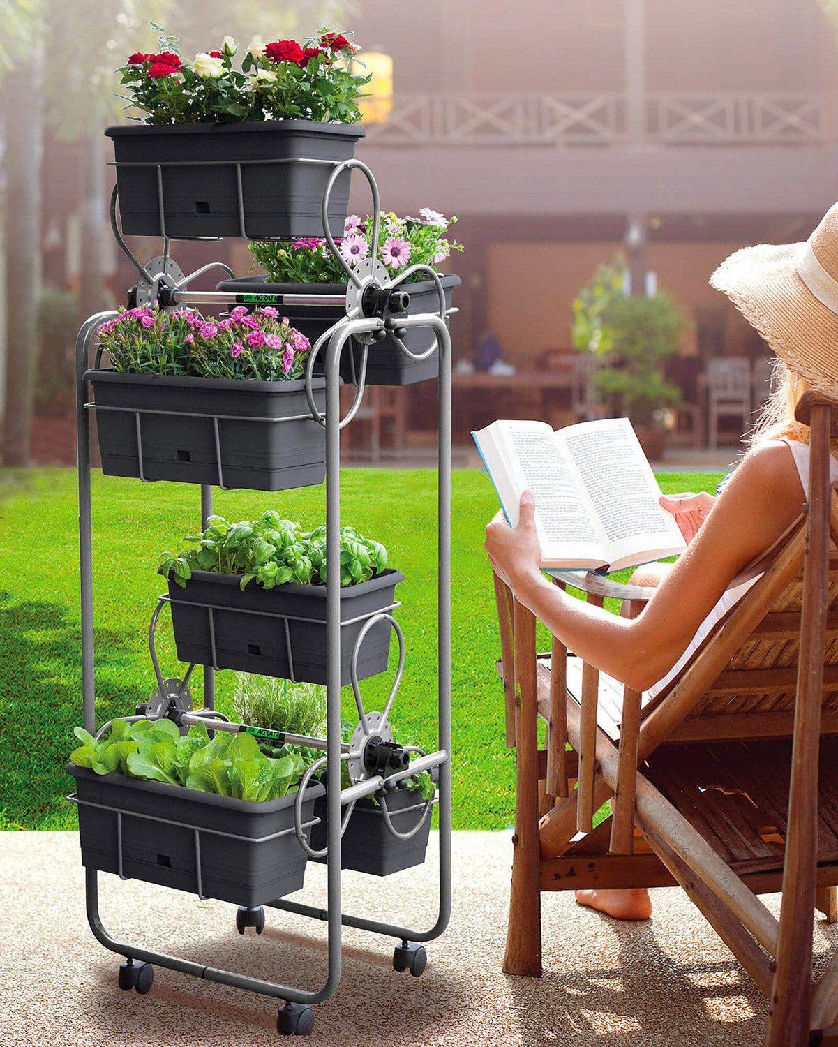 Carrello Portavasi 6 Cestini in Acciaio con Ruote Agrati Flortì Grigio