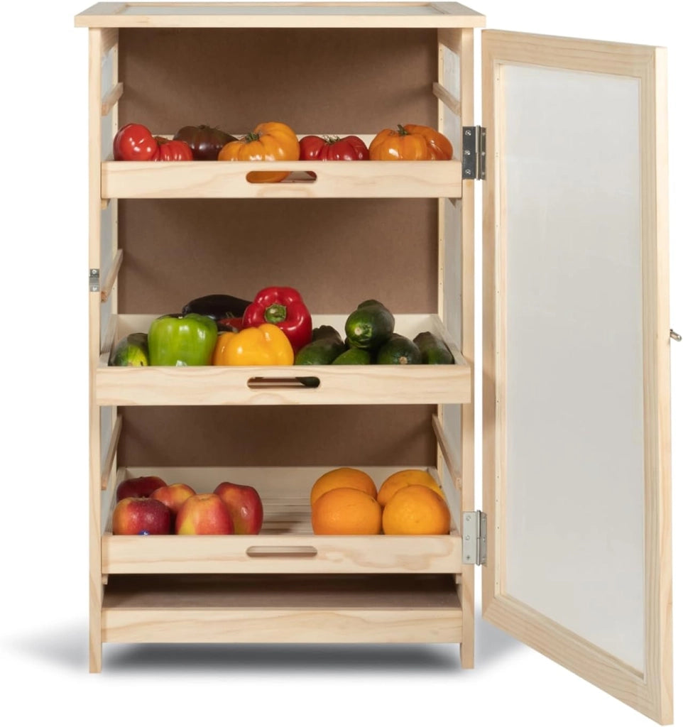 IDMarket - Cassetta per frutta e verdura in legno con 3 cassetti estraibili VEGGE