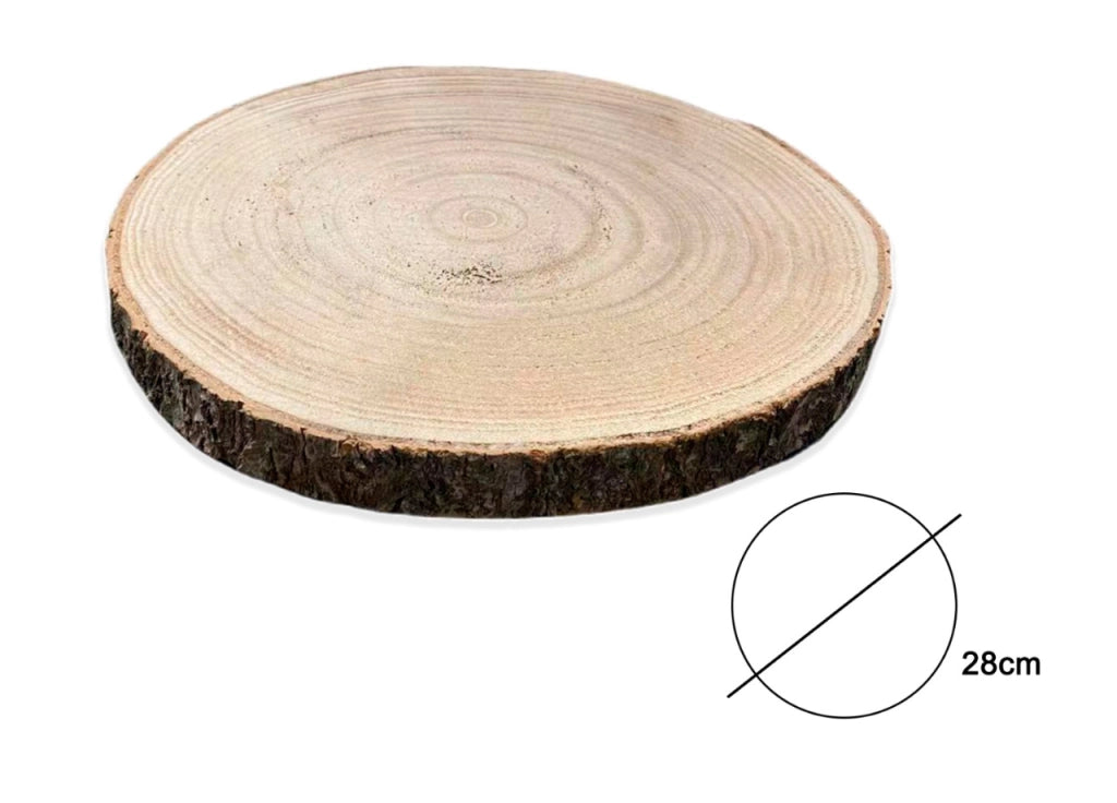 Dischetto Legno Rotondo Base Tronco Decorativo Sottopiatto Sottobicchiere - Diametro 28 - Naturale