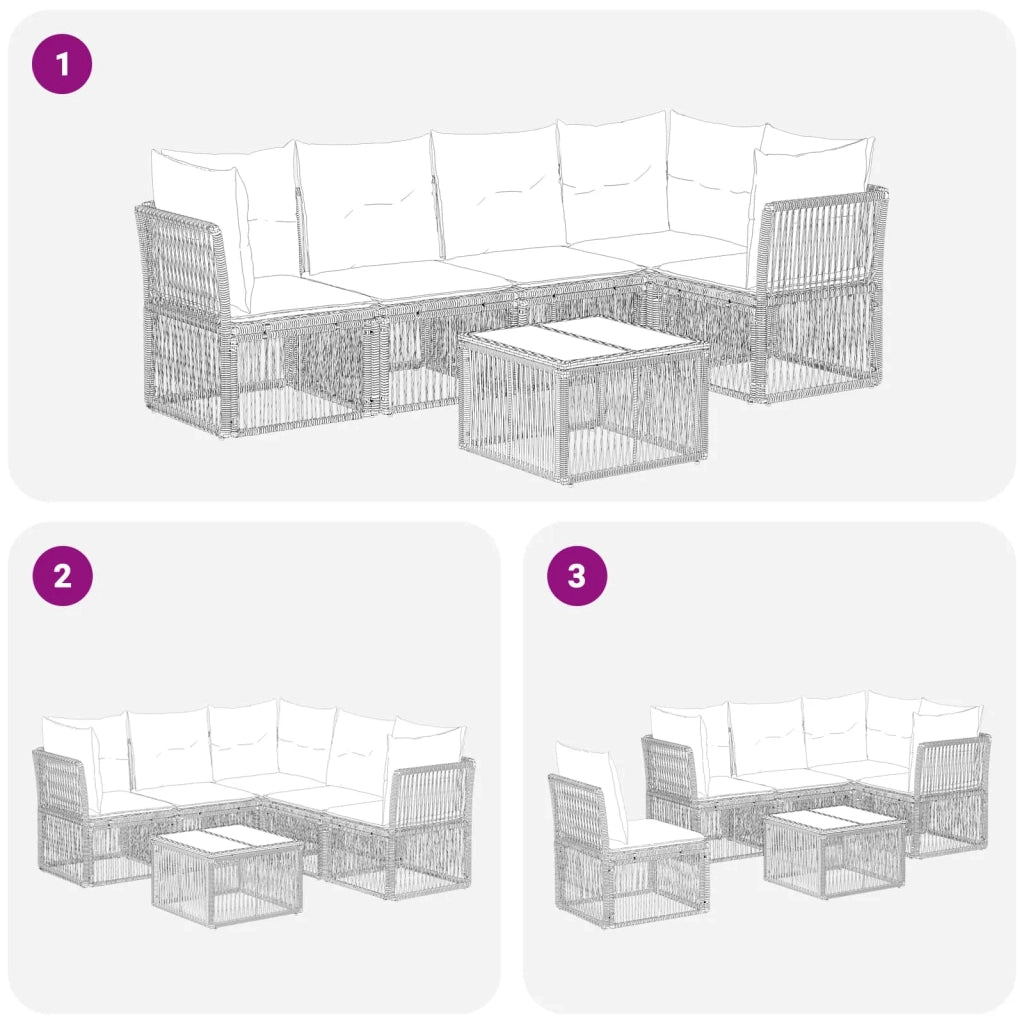 Set Divano da Giardino 6 pcs Nero polyrattan