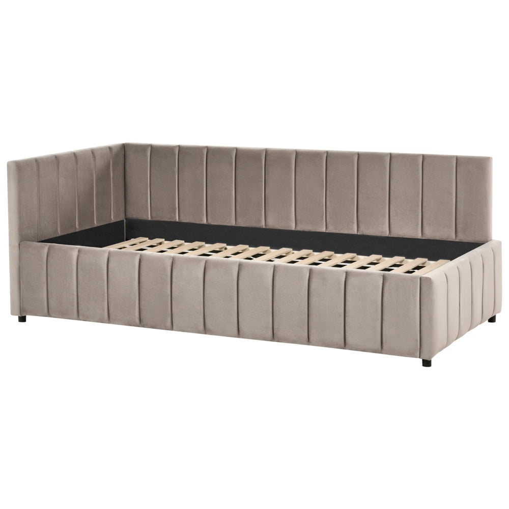 Letto 90 x 200 cm in velluto tortora imbottito elegante rete a doghe gambe in legno
