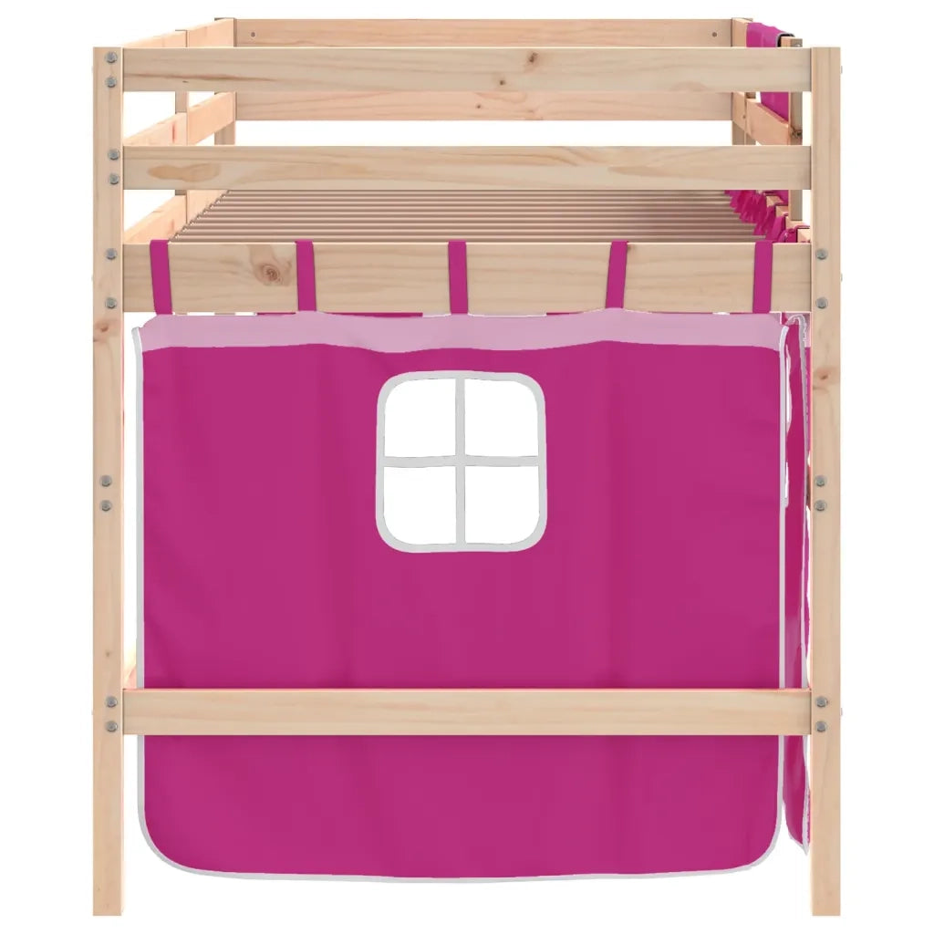 Letto a Soppalco con Tende Bambini | Letto Infantile | Lettino Rosa 90x190 cm Massello Pino